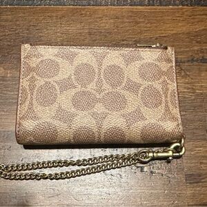 Coach Zip Chain Card Case In Signature Canvas